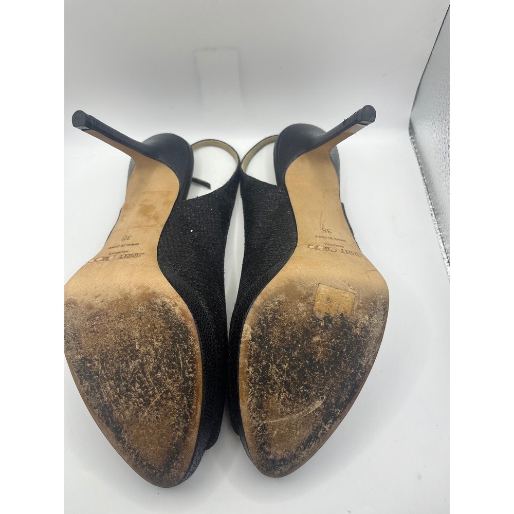 Jimmy Choo Glitter Peep Toe Slingback Heels Black Made‎ in Italy Size 38 - Picture 8 of 8